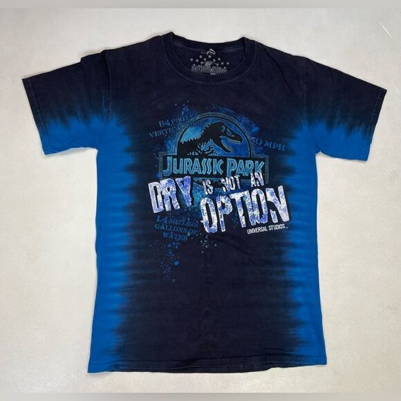 Universal Studios Jurassic Park Ride Graphic T-shirt Women Small Blue Tie Dye - Picture 1 of 5